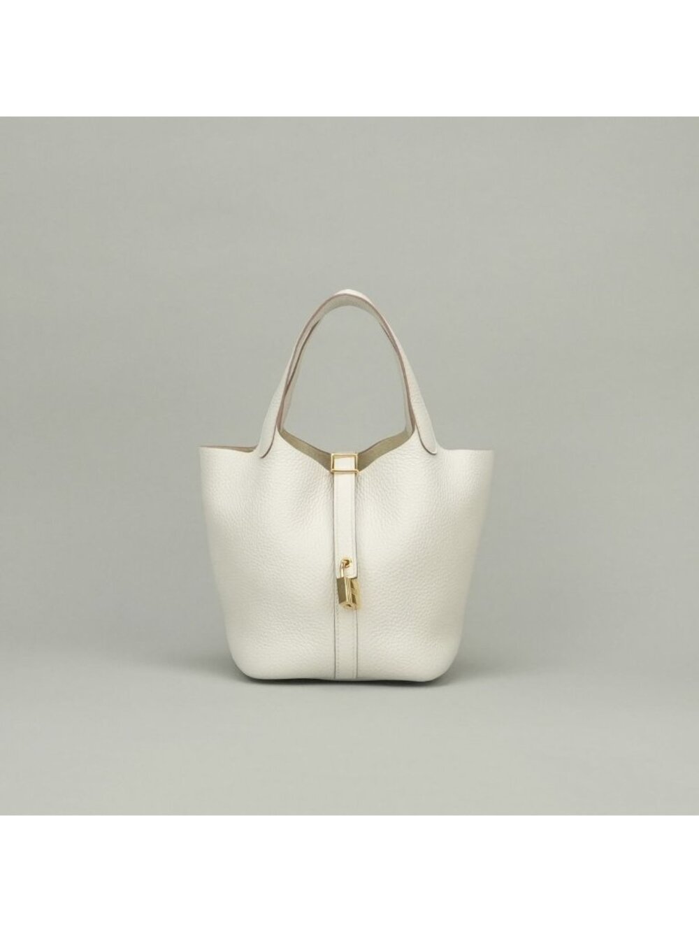 Hermes Picotin Lock PM 18 Tote Taurillon Clemence Gray Pale White Gold